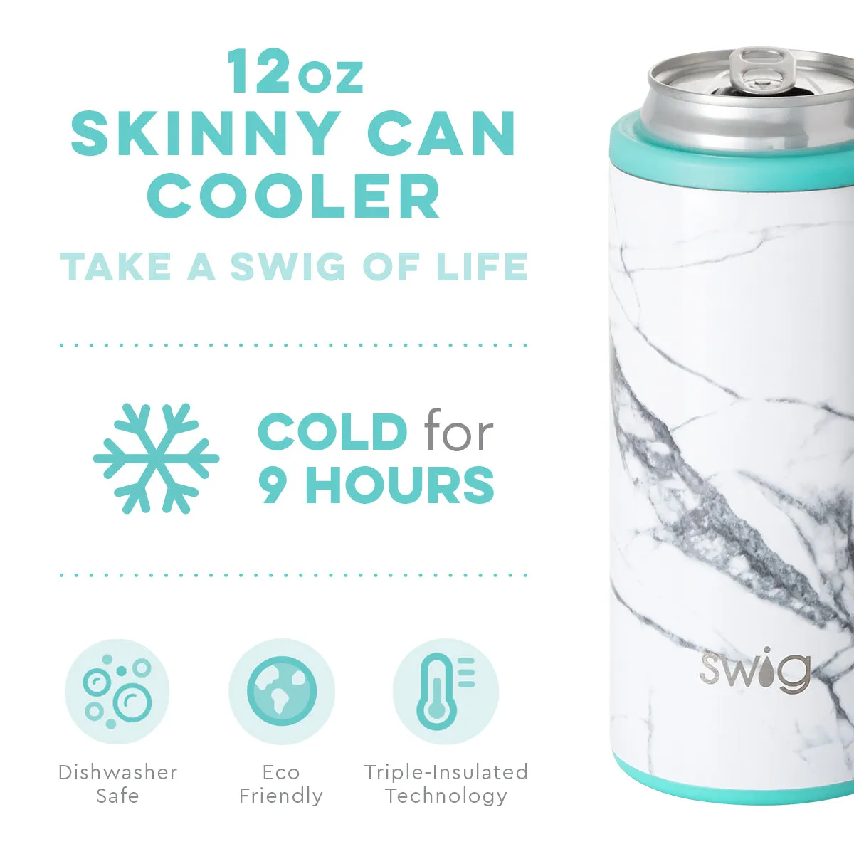 SWIG {MARBLE SLAB} Skinny Insulated Stainless Steel Can Cooler (12 oz.)