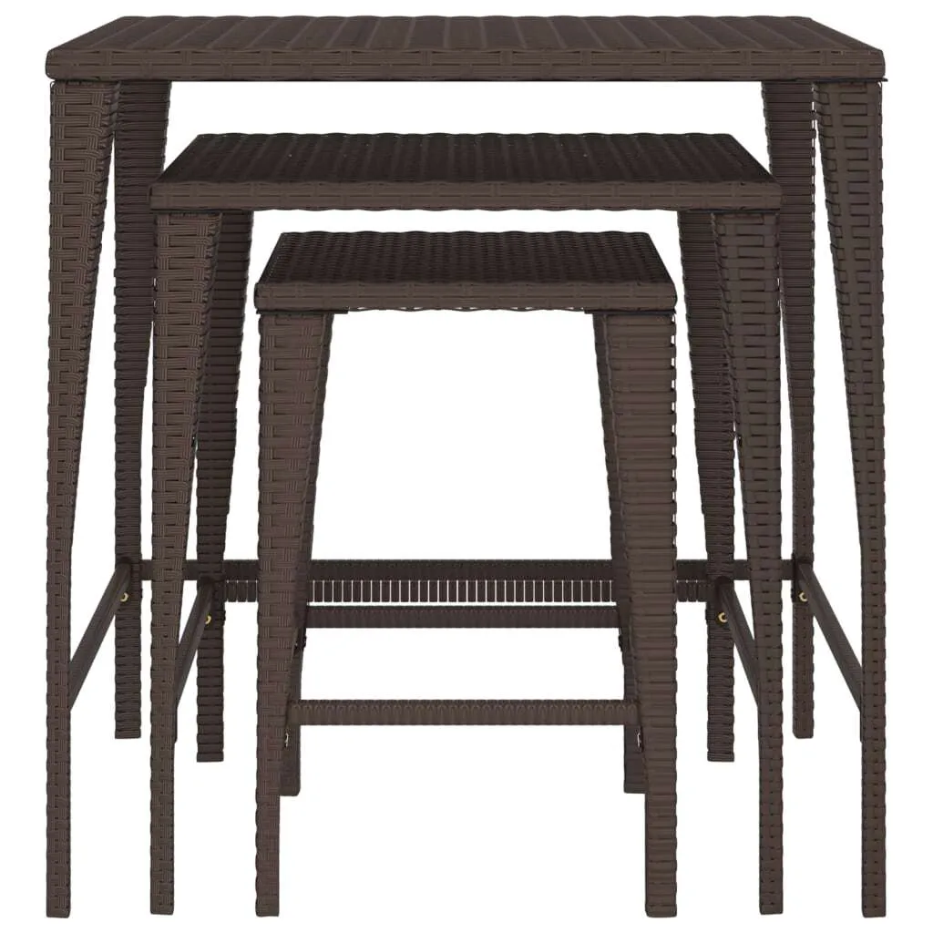 vidaXL Garden Nesting Tables 3 pcs Brown Poly Rattan