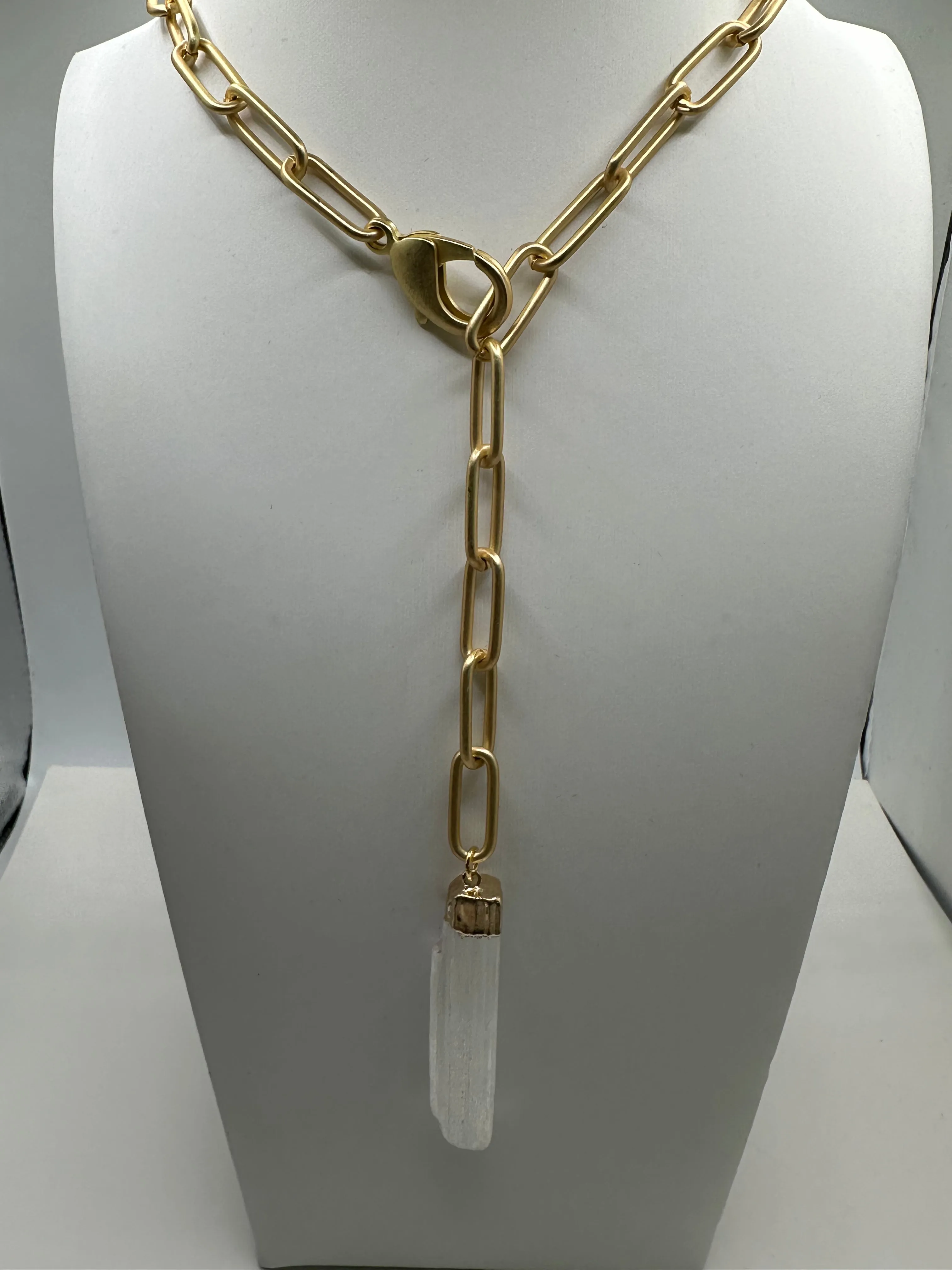 XL Adjustable Paperclip Necklace with Selenite