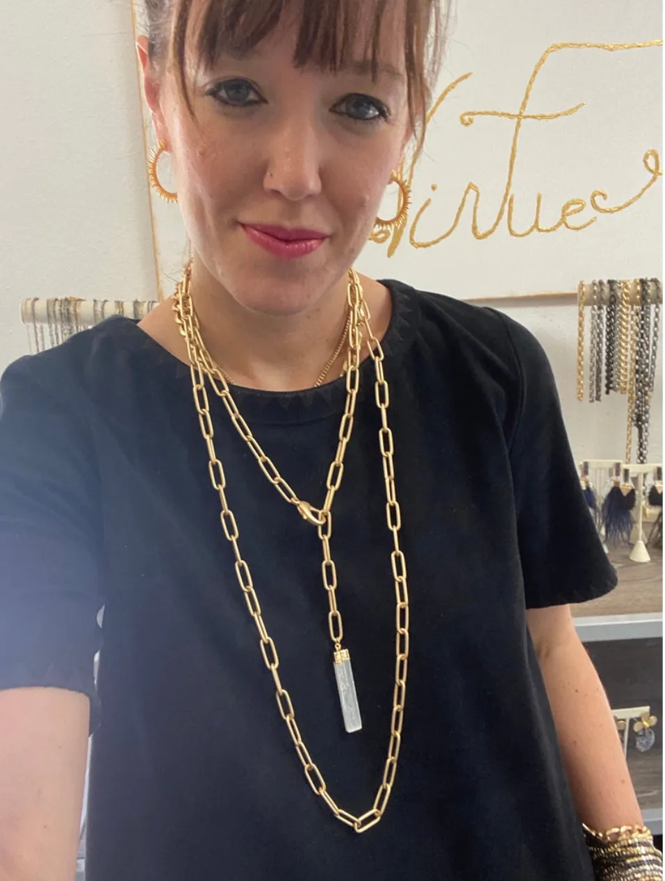 XL Adjustable Paperclip Necklace with Selenite